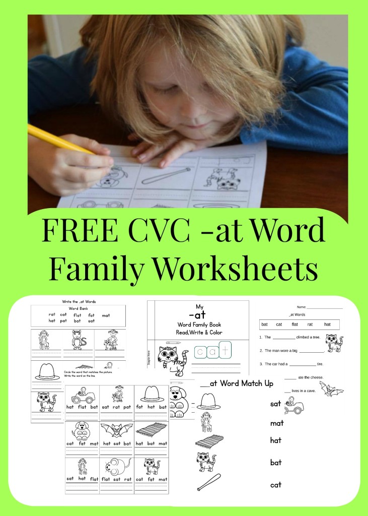 FREE CVC -at Word Family Worksheets